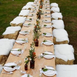 Farm Supper with Hay bale seats